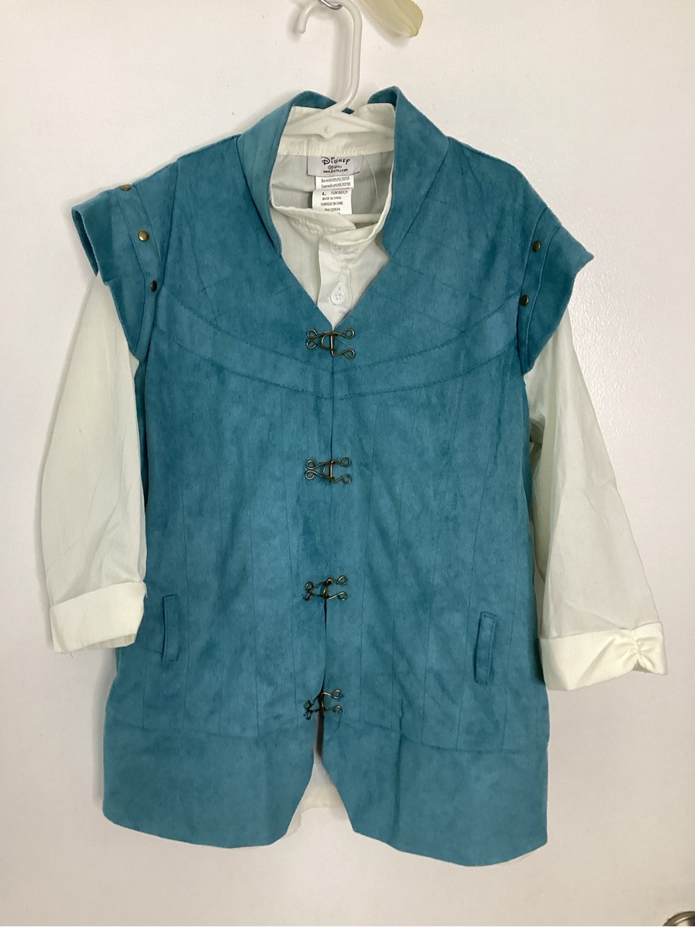 Disney Tangled Flynn Rider Teal Blue Suede-Style Vest with White Shirt Costume L